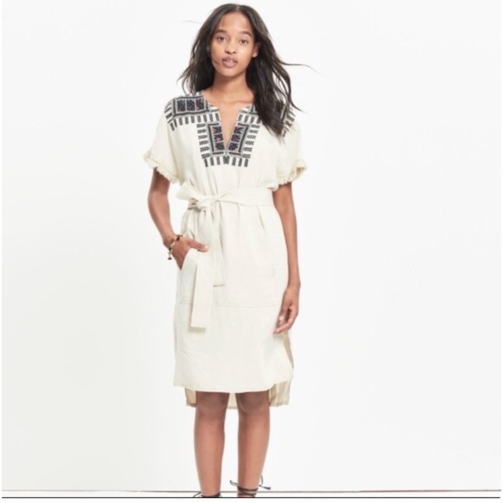 Madewell Paradise Linen Blend Embroidery Dress - Size XXSmall